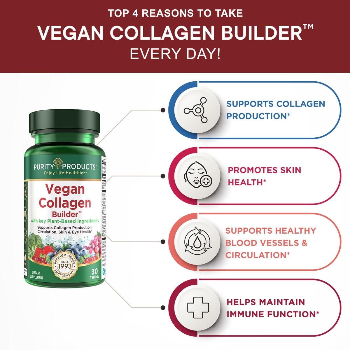 Vegan Collagen Builder – Organic Whole Foods Fruits + 30 Count (Pack of 1)