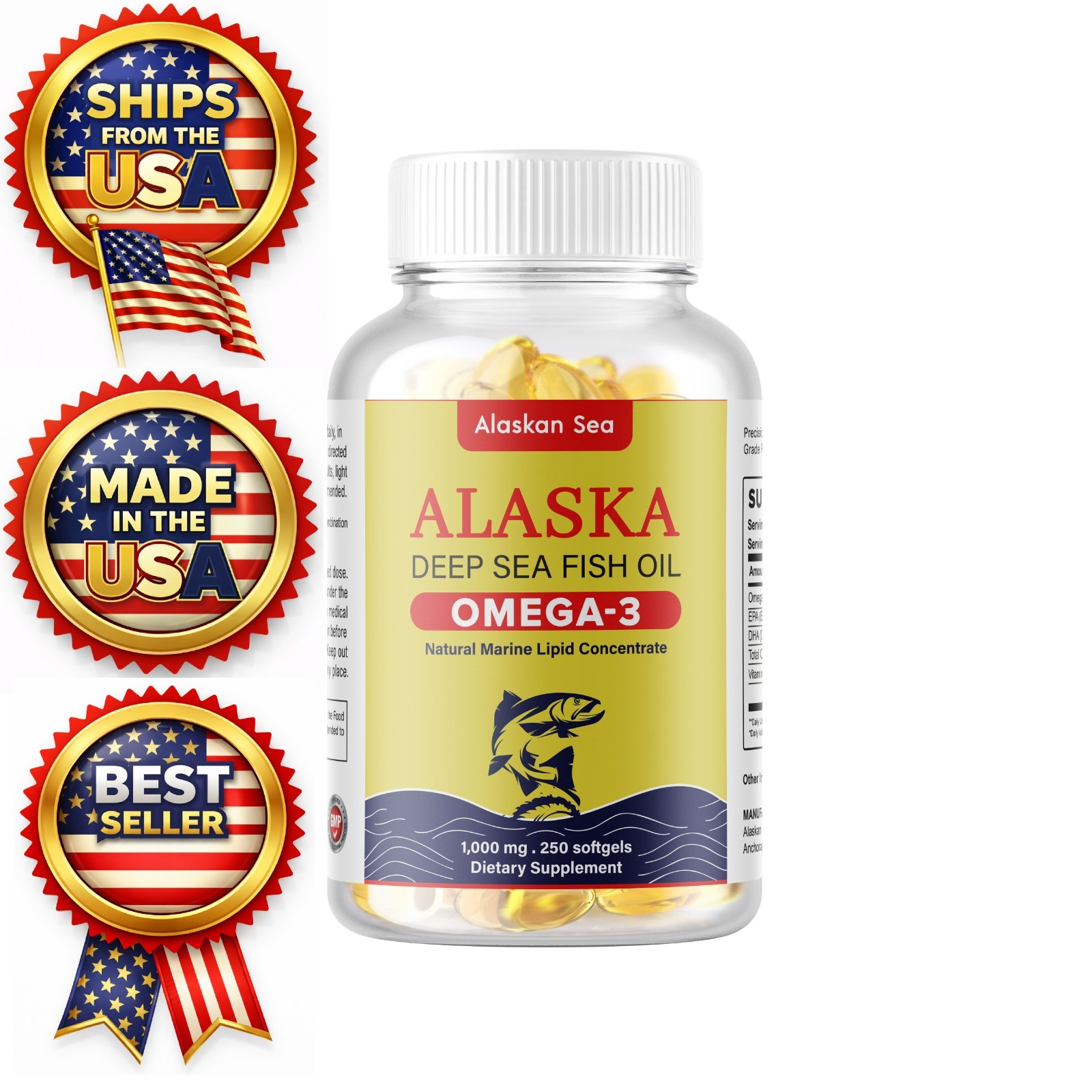 Alaskan Sea Omega-3 Fish Oil from Alaska Deep Sea, 1000mg, 250 Softgels