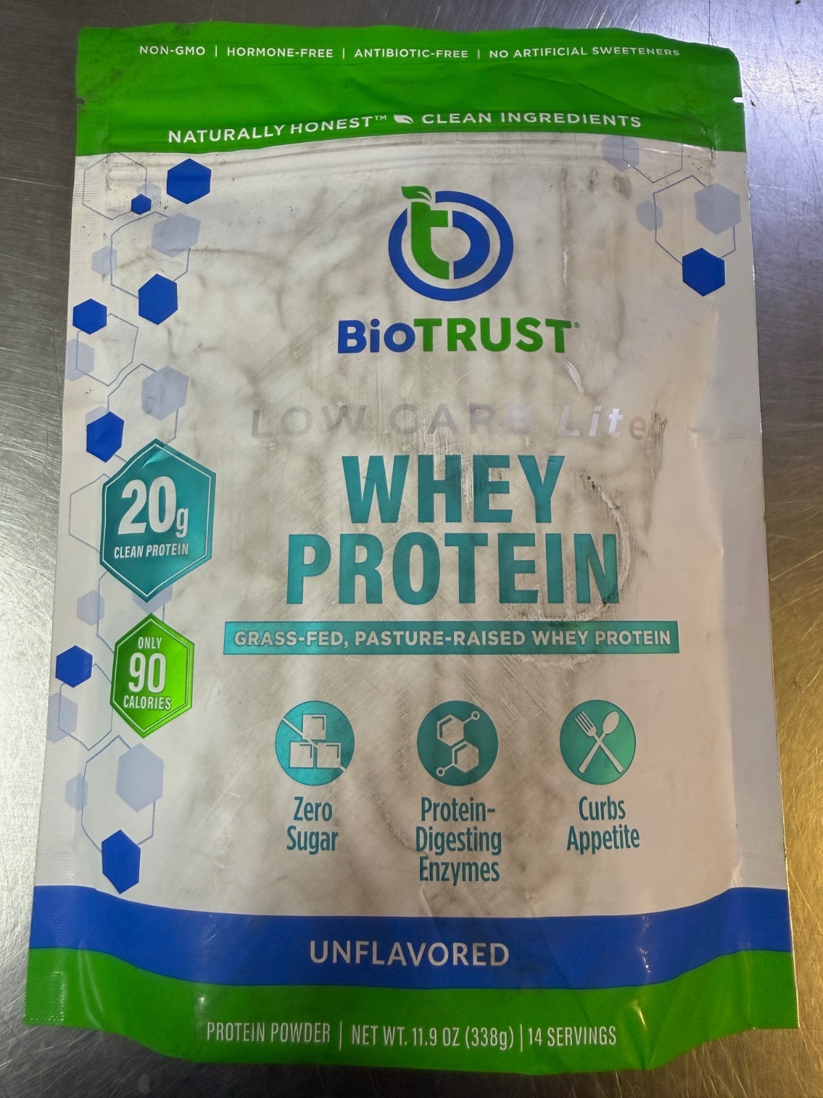 11.9oz Biotrust Low Carb Lite Unflavored Whey Protein Best By 05/26 *outer pack*