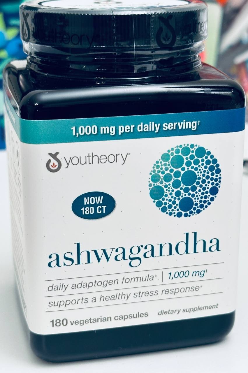Youtheory Ashwagandha 1000 mg, 180 Vegetarian Capsules