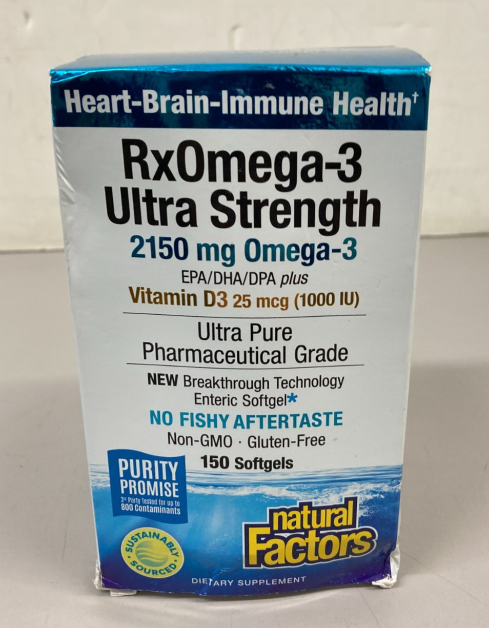 Natural Factors, RxOmega-3, 2,150mg Omega 3 w/ Vitamin D3 150 softgels – 2027