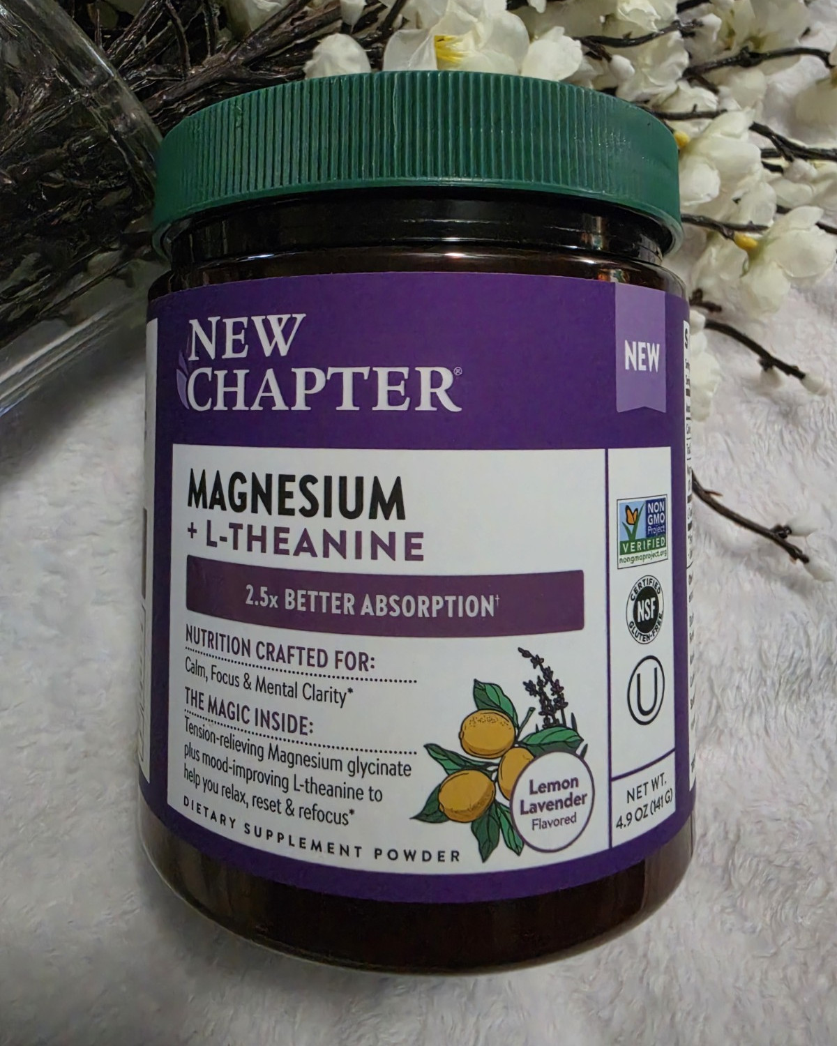 New Chapter Magnesium + L-Theanine Powder Lemon Lavender 4.9 oz Non-GMO