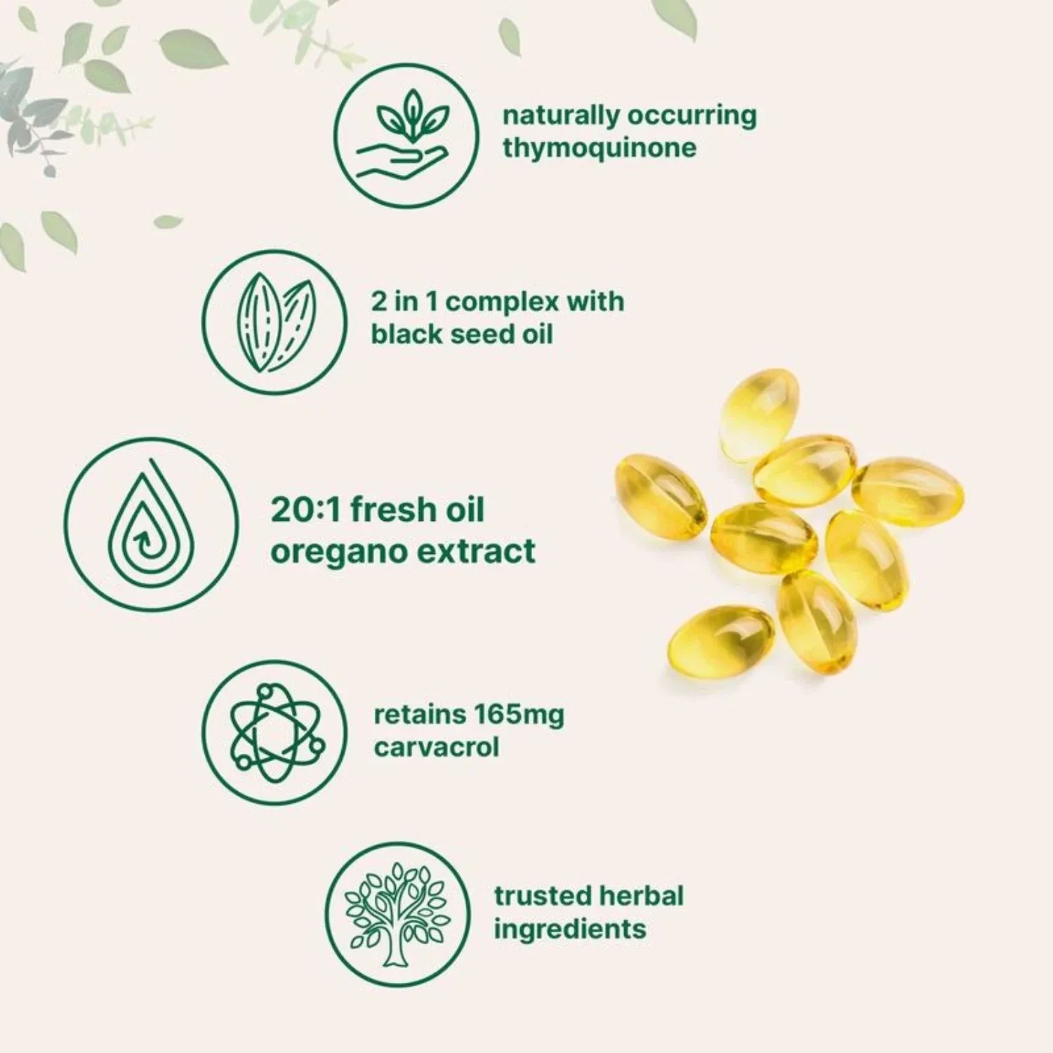 2 in 1 Oil of Oregano & Black Seed Softgels Count with Carvacrol,Immune Support