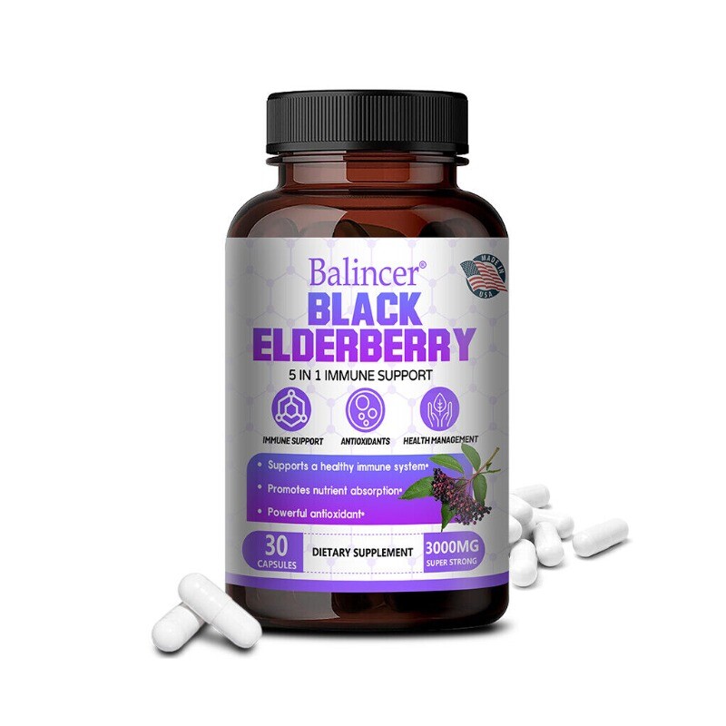 Black Elderberry 3000 mg Gluten Free,Non-GMO,Powerful Antioxidant 30/60/120 Caps