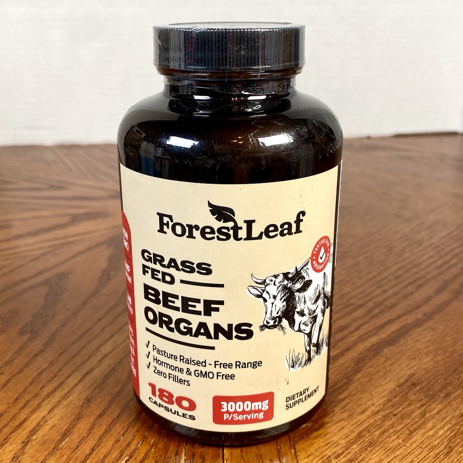 ForestLeaf ~ Grass Fed Beef Organs Supplement 3000 mg ~ 180 Caps ~ Exp 06/2028