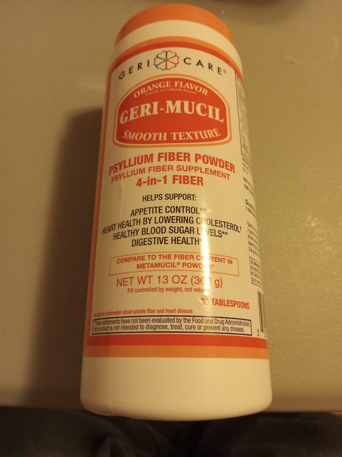 Geri-Care Geri-Mucil Orange Flavor Psyllium Fiber Powder 13oz. NEW