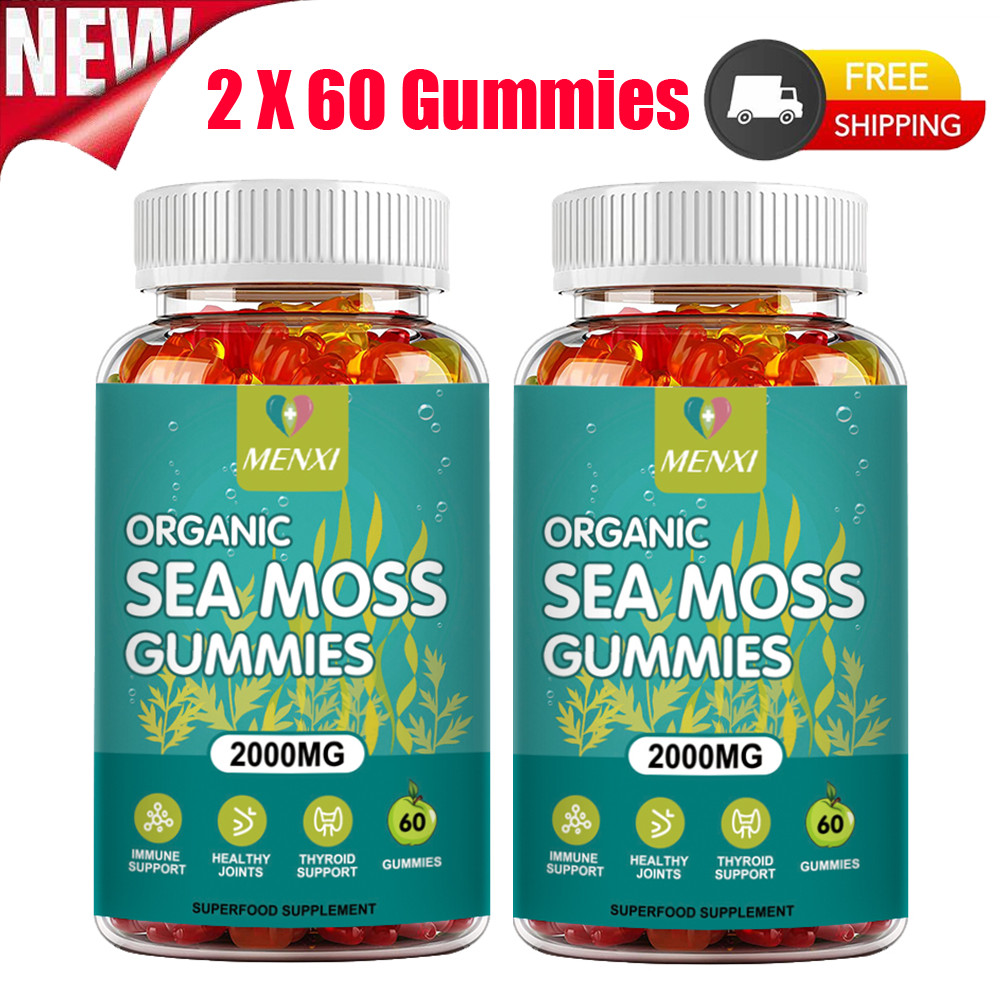 2 Pack Organic Irish Sea Moss Gummies 2000 mg – 60 Vegan Immune Support Gummies