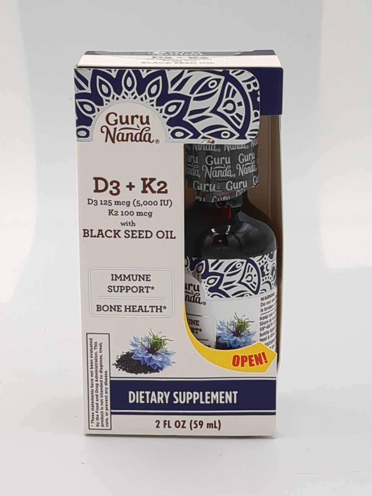 GuruNanda Cold Pressed Black Seed Oil with Vitamin D3 & K2