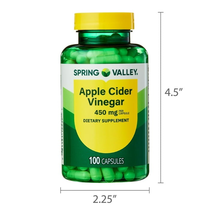 Spring Valley Apple Cider Vinegar 450mg Capsules 100 Count Dietary Supplement