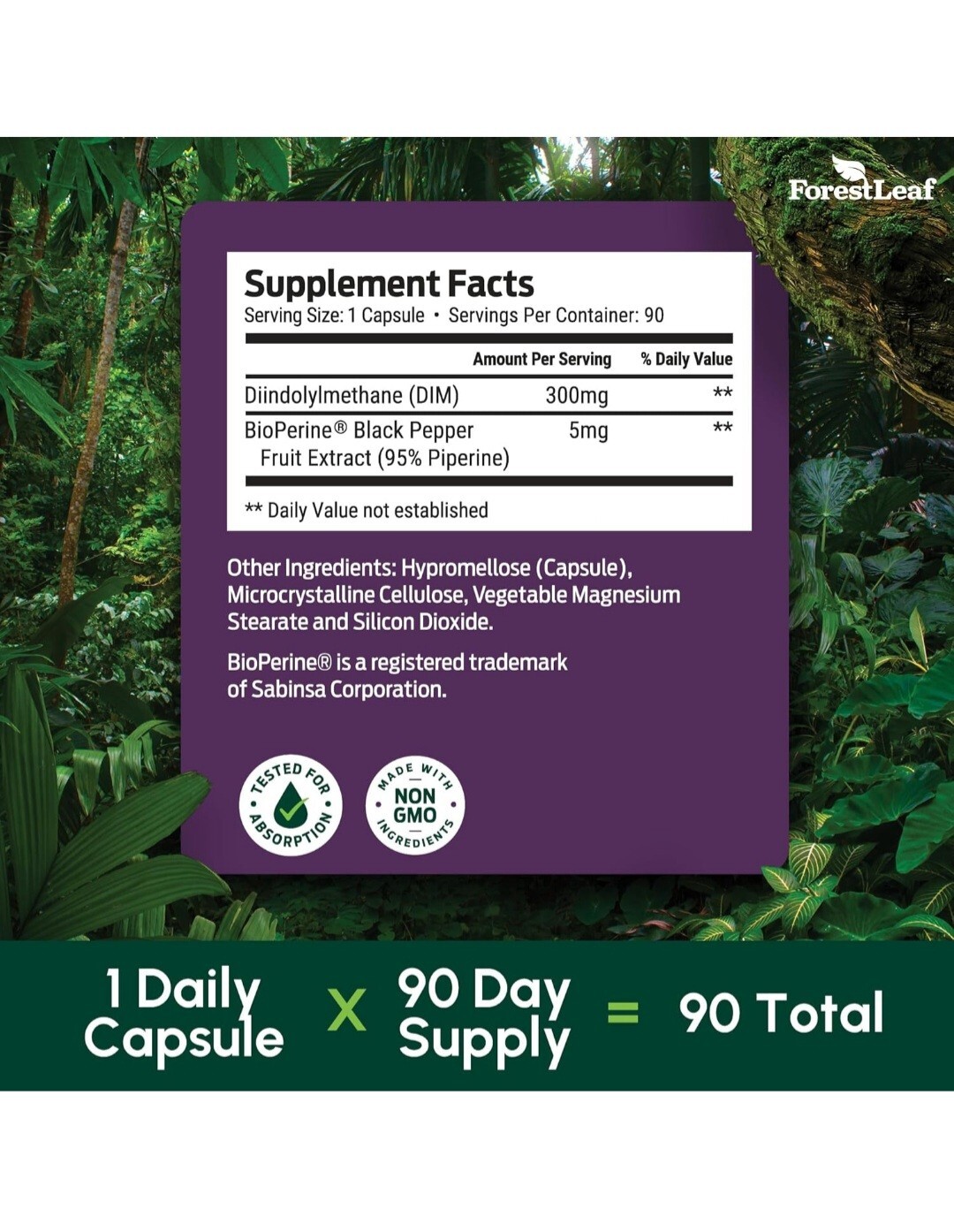 DIM (Diindolylmethane) 300mg – with BioPerine, for Metabolism & Hormone Balance