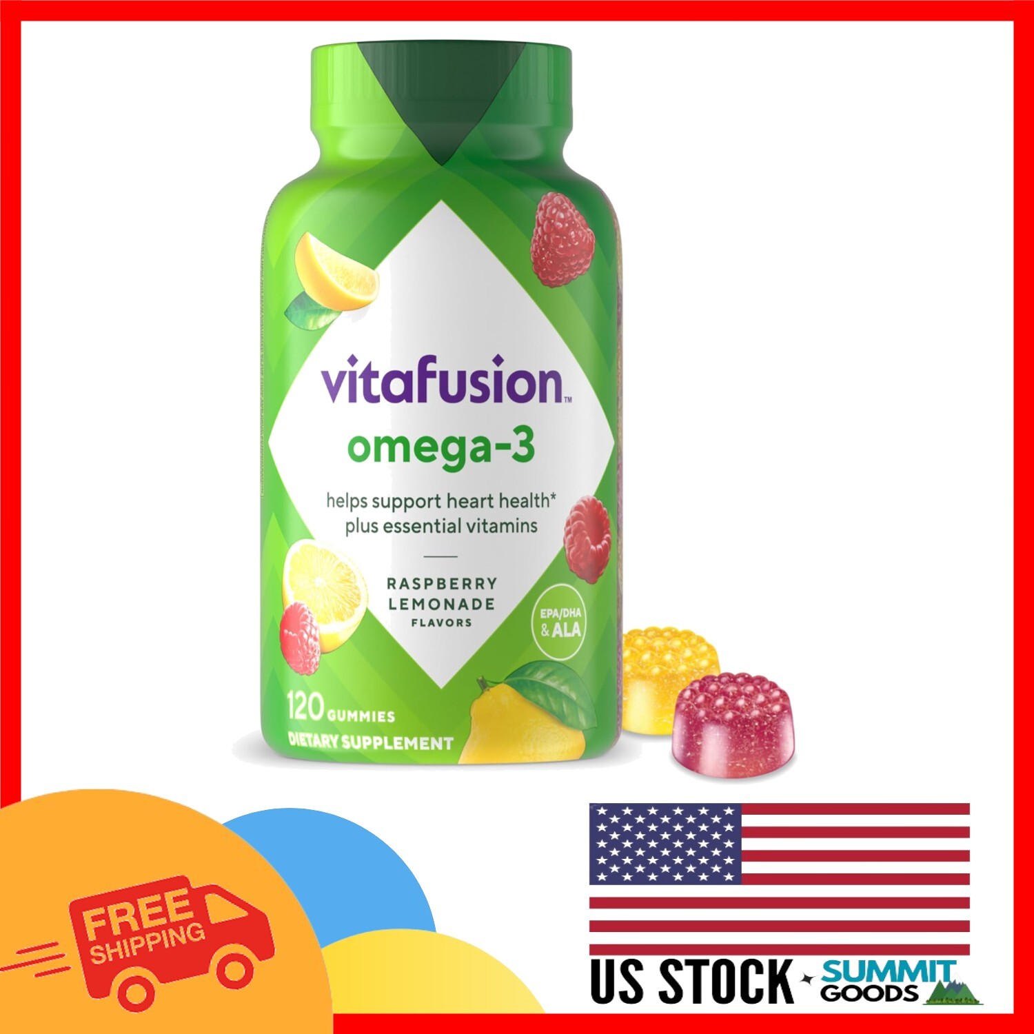 Berry Lemonade Omega-3 Gummy Vitamins – 120 Count for Heart Health Nutrition