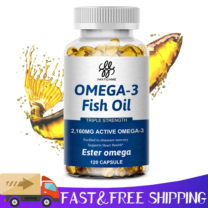 Omega 3 Fish Oil Capsules 3x Strength 2160mg EPA & DHA, Highest Potency 120PCS