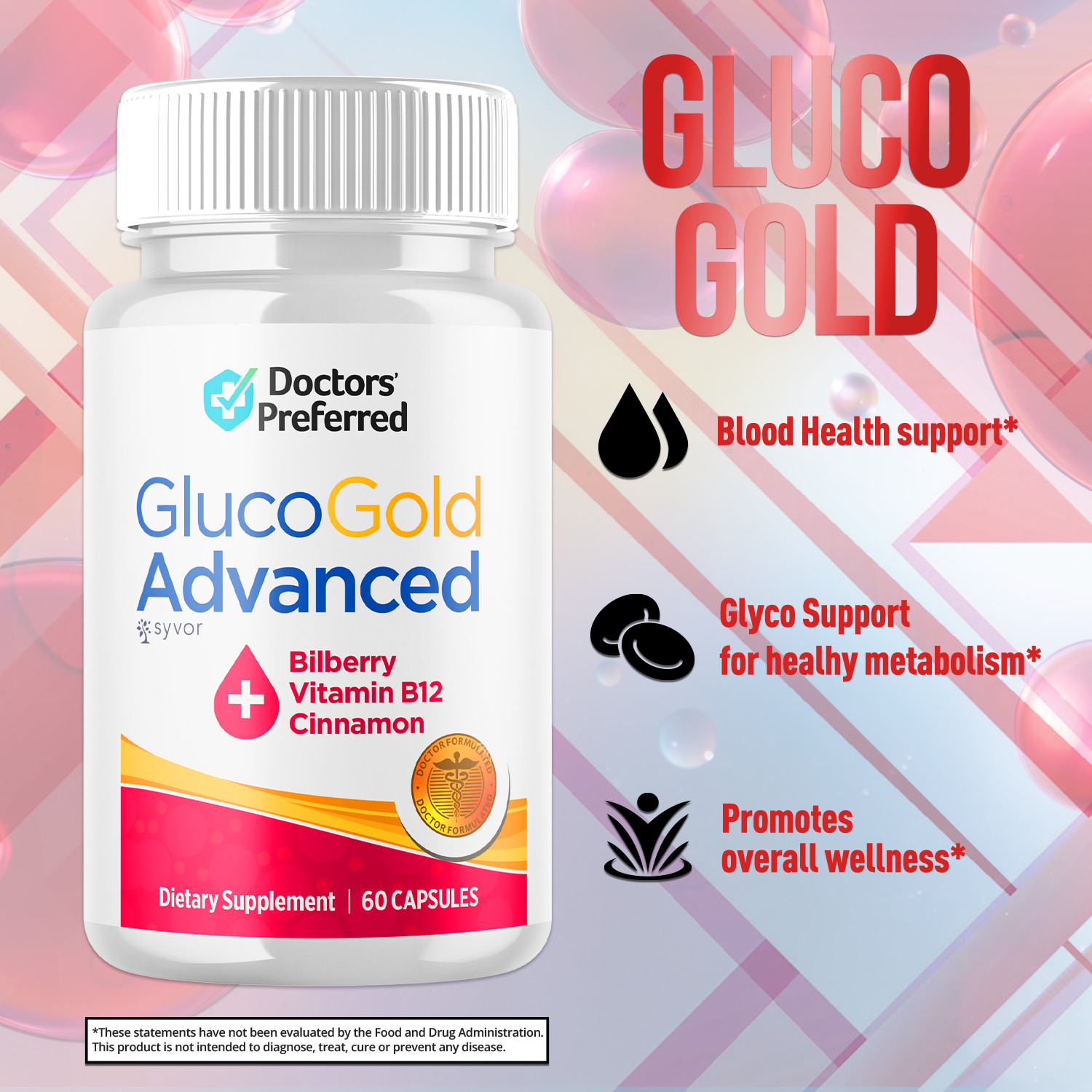 (2 Pack) Gluco Gold Blood Balance Advanced Support Glycogen Supplement 120 Caps