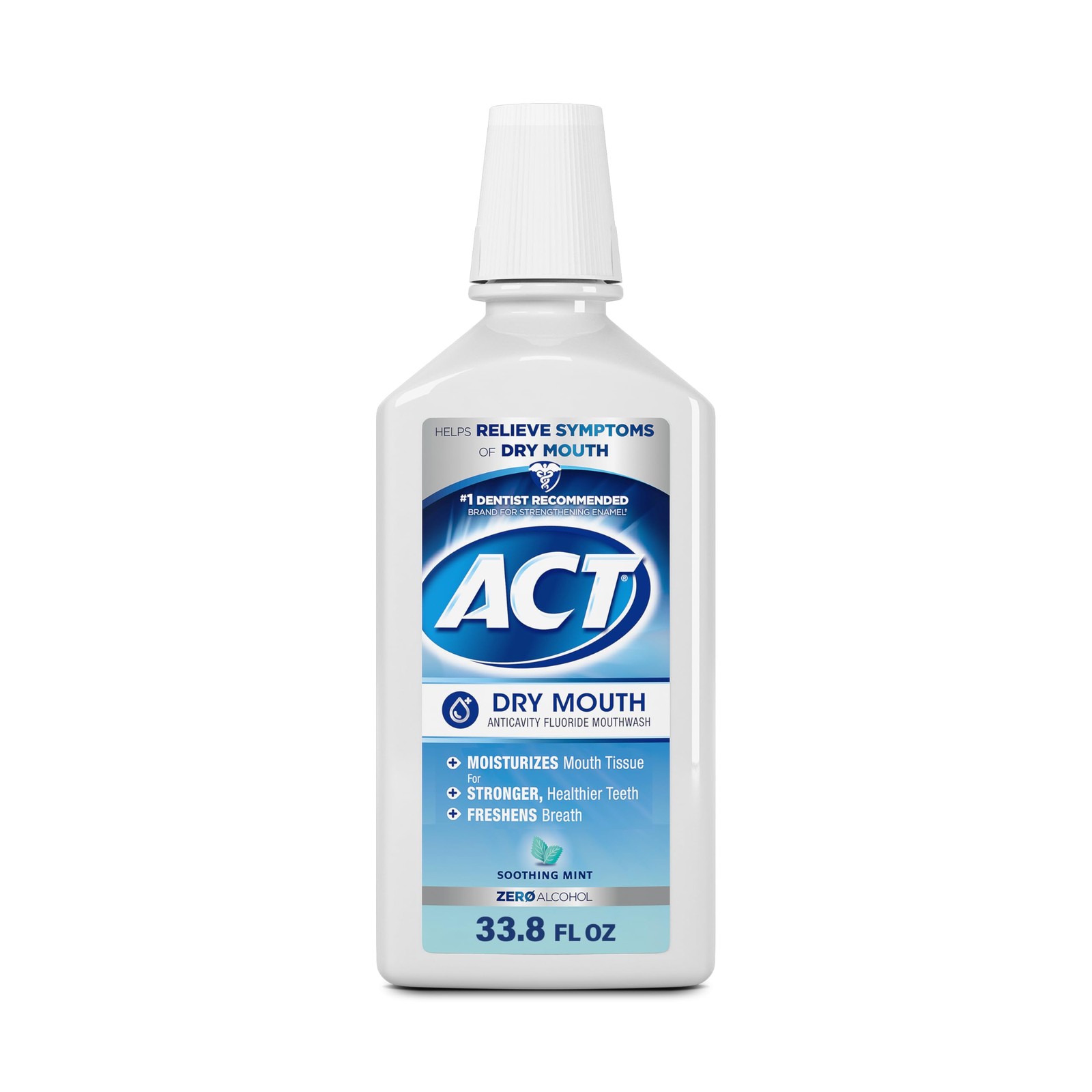 ACT Dry Mouth Anticavity Zero Alcohol Fluoride 33.8 Fl Oz (Pack of 1), Blue