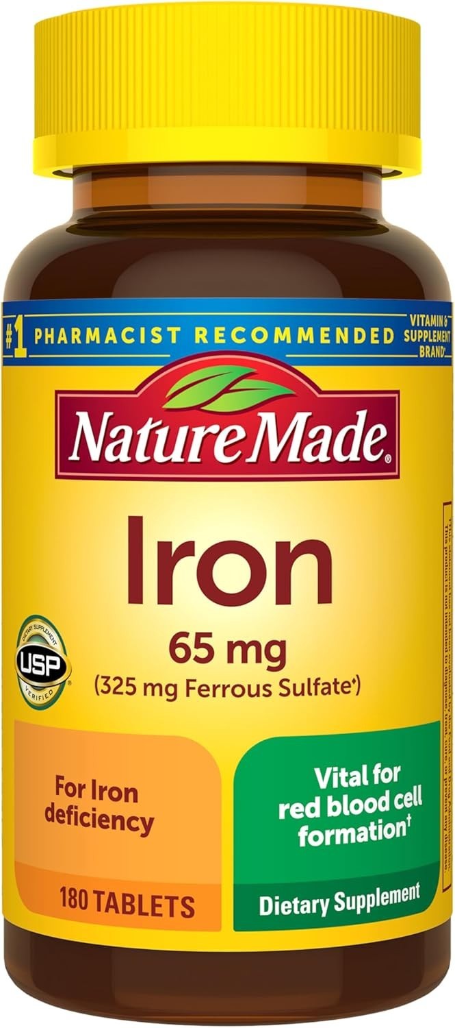 Nature Made Iron 65 mg (325 mg Ferrous Sulfate) 180 Tablets Dietary Supplement