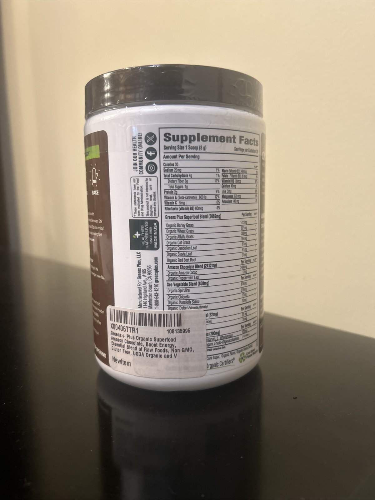 Greens Plus Organic Superfood Amazon Chocolate | Vegan Greens | 8.46 Oz 11/2027