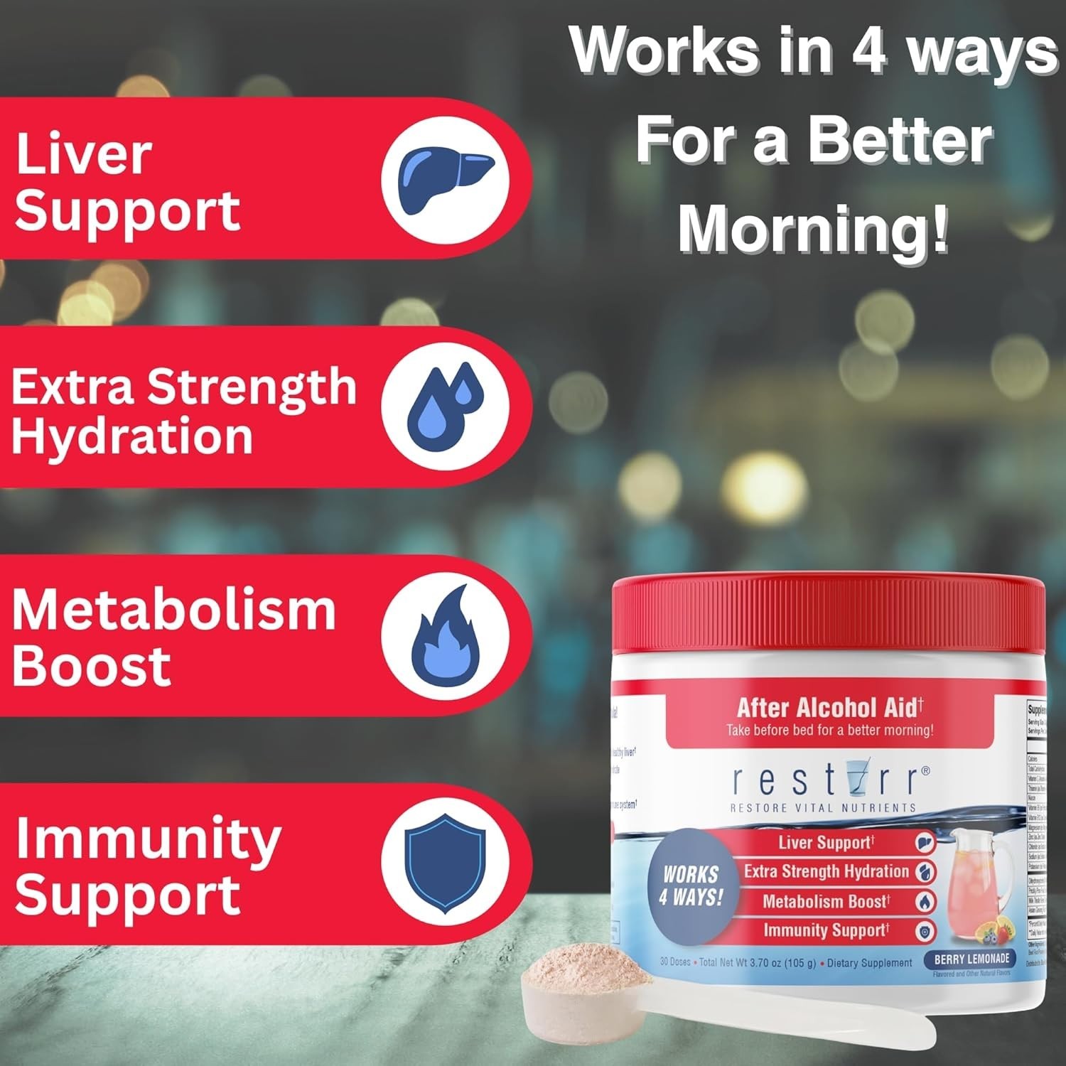 Restirr After Alcohol Aid & Recovery Supports Liver & Hydration – 30 servings