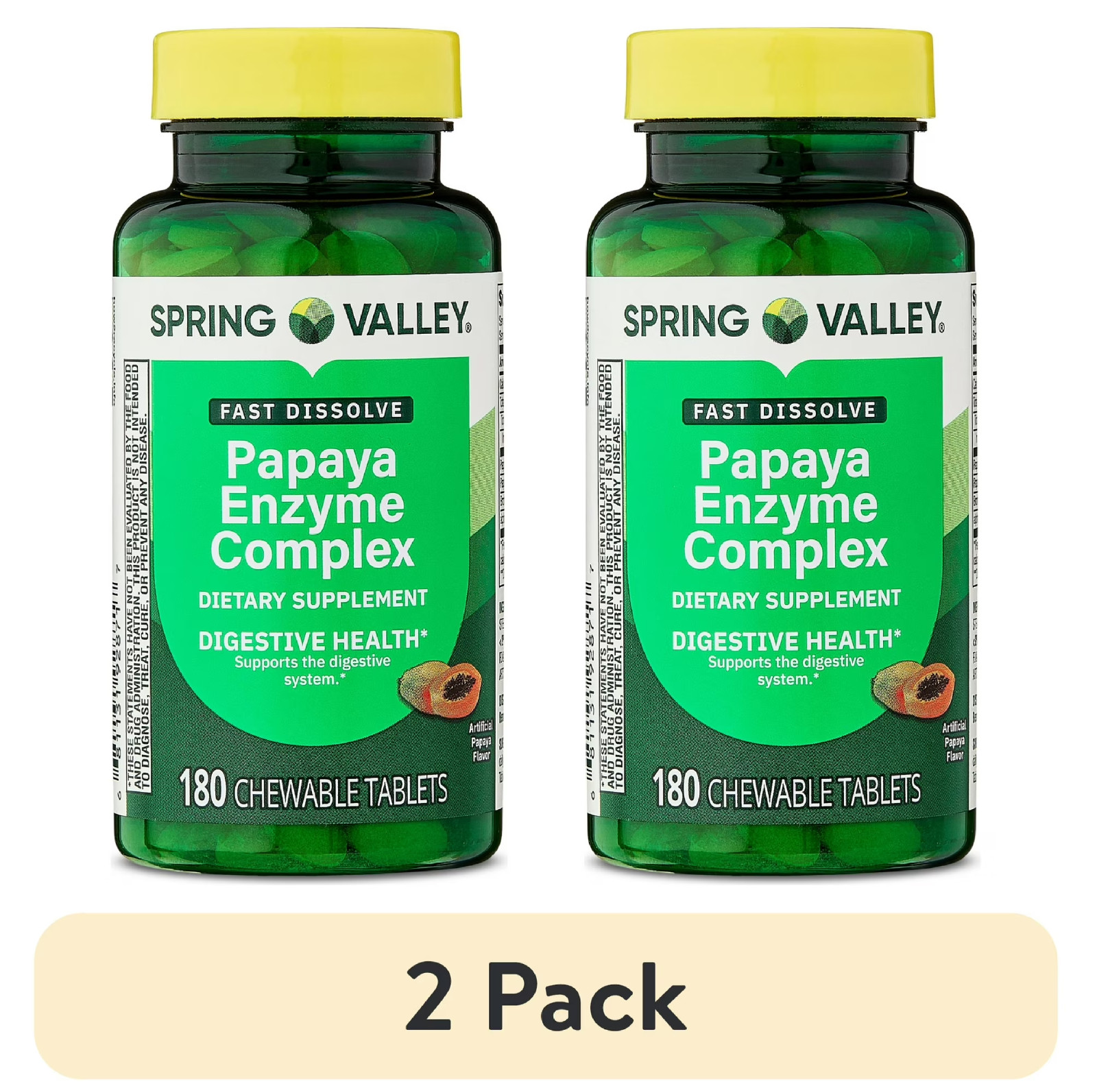 Spring Valley Papaya Enzyme Complex Chewable Tablets Dietary Supplement 2×180 Ct
