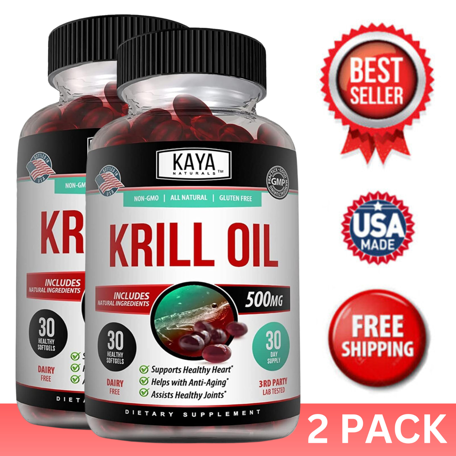 (2 Pack) Krill Oil, EPA, DHA, with Astaxanthin, Joint Function
