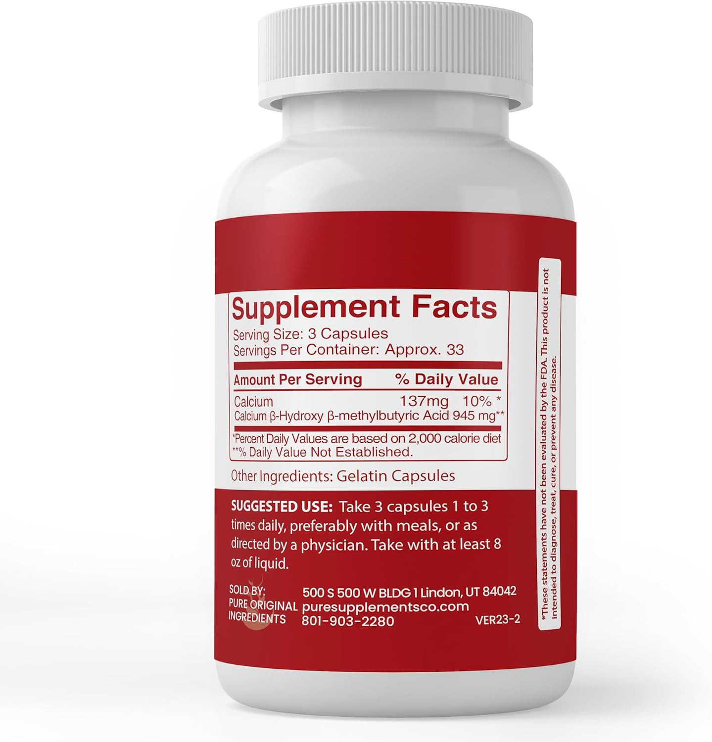 HMB, (100 Capsules) Always Pure, No Additives or Fillers, Lab Verified