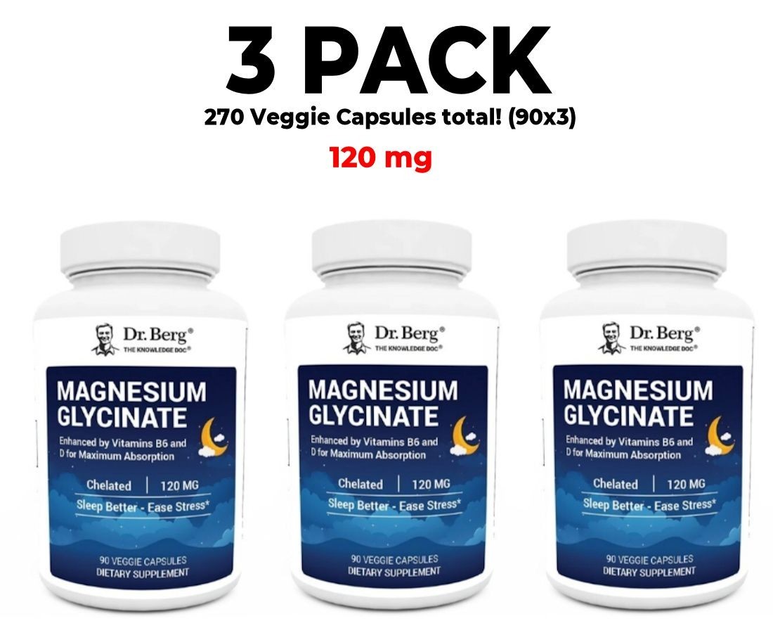Dr. Berg, Magnesium Glycinate, 3 PACK, 120 mg, 90 Veggie Caps each (270 total)