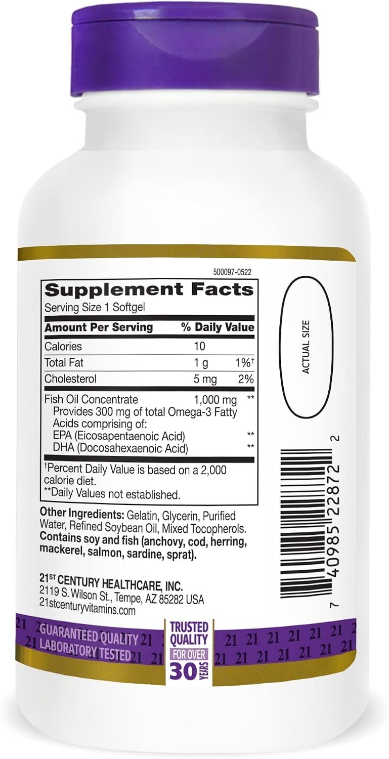 1000 mg Fish Oil Softgels for Cardiovascular Support – 120 Unflavored Capsules