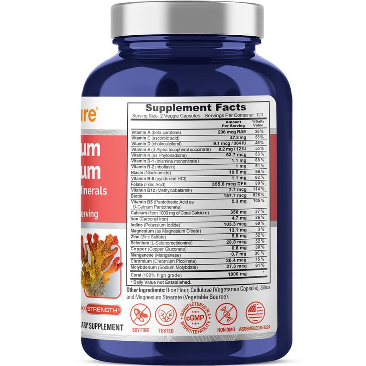NusaPure Coral Calcium 1000 mg – 240 Caps (Non-GMO & Soy Free)