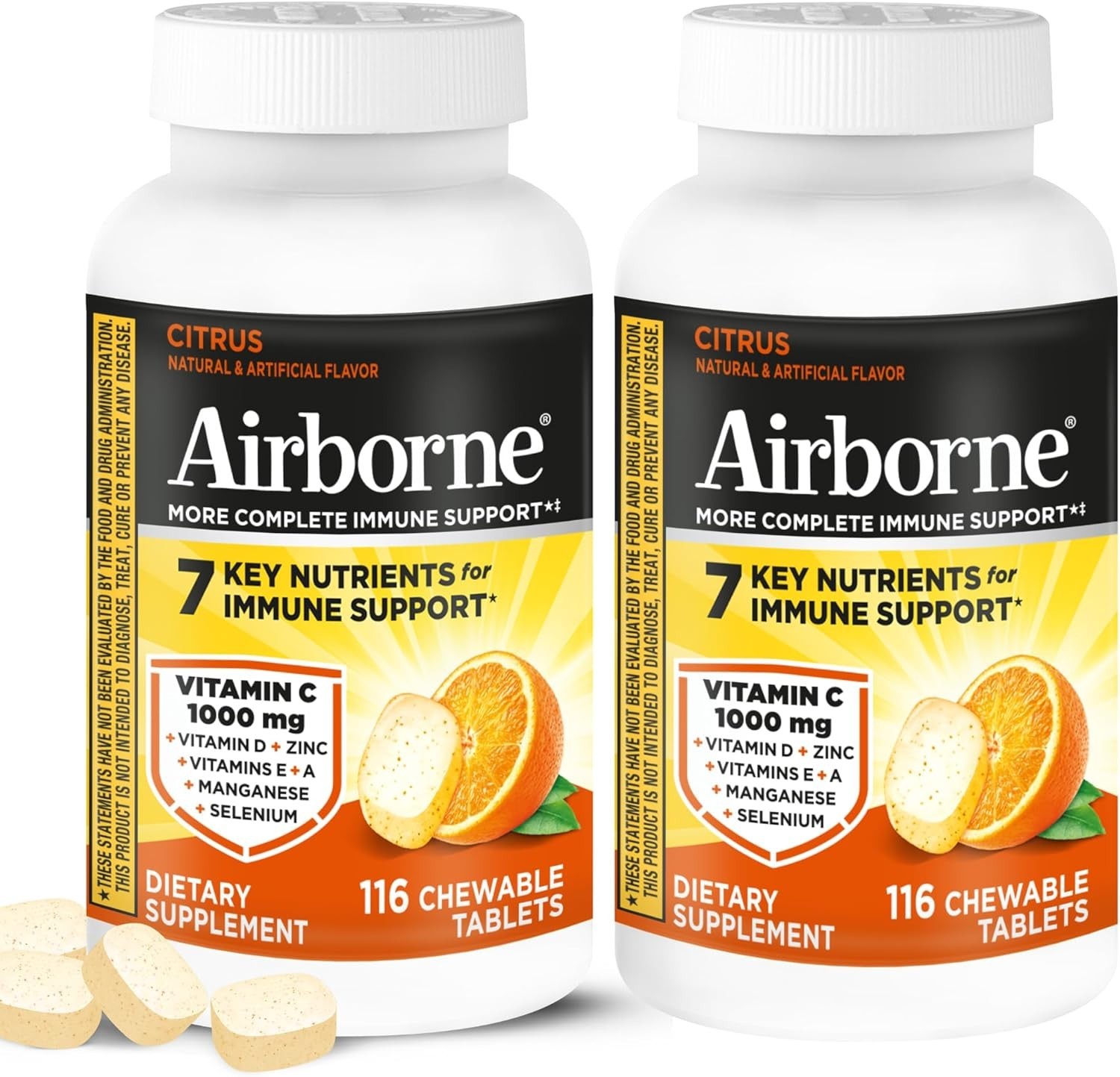 Airborne Immune Support Supplement Citrus, 2 PACK 116 EA, EXP 12/27