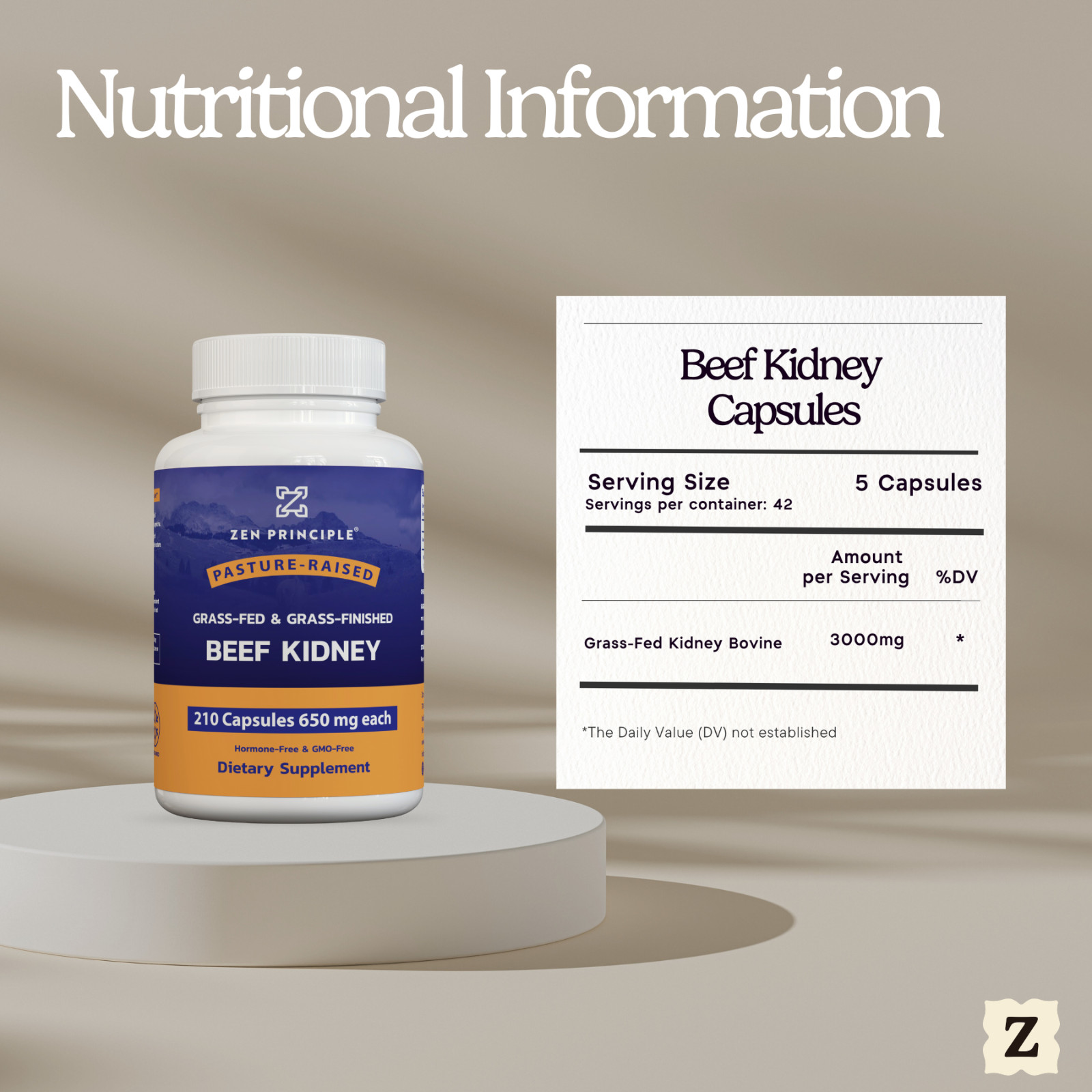 Grass Fed Beef Kidney Supplement, 420 Capsules, 3250mg.