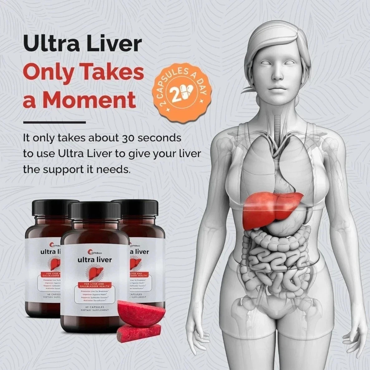 3pcs UpWellness Ultra Liver Supplement for Liver Health and Gallbladder Support