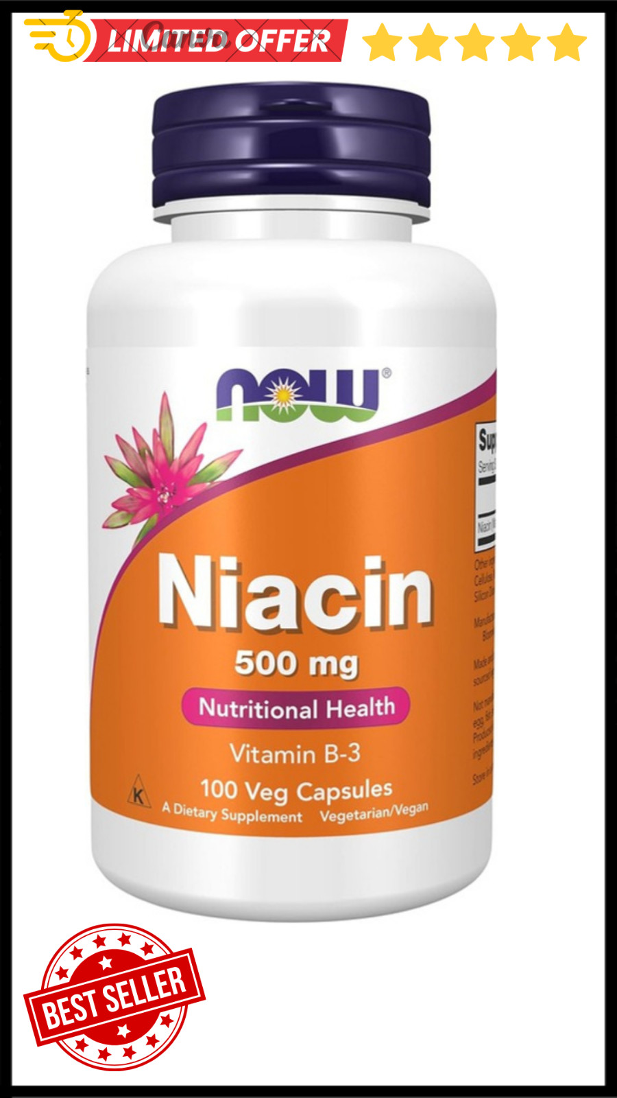 Niacin 100 Caps 500Mg by Now Foods