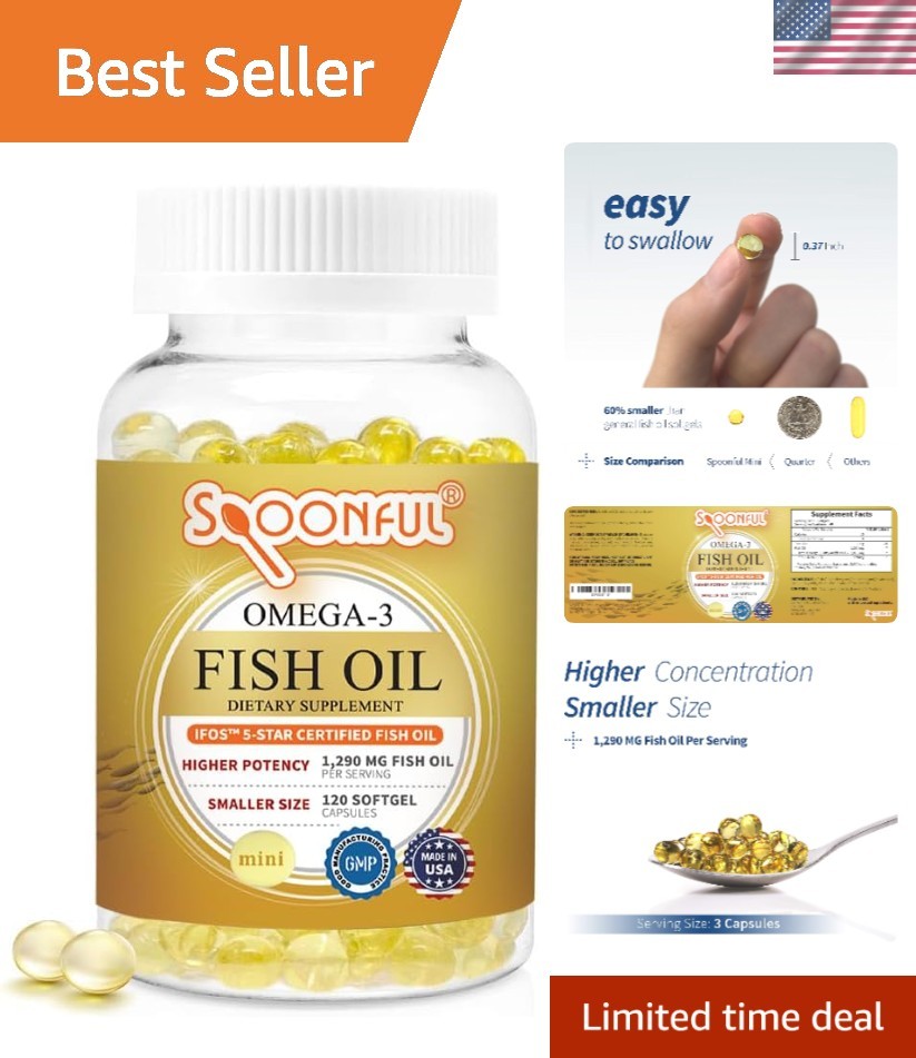 Mini Omega 3 Fish Oil, 1290 mg Softgels – Brain & Heart Health Support