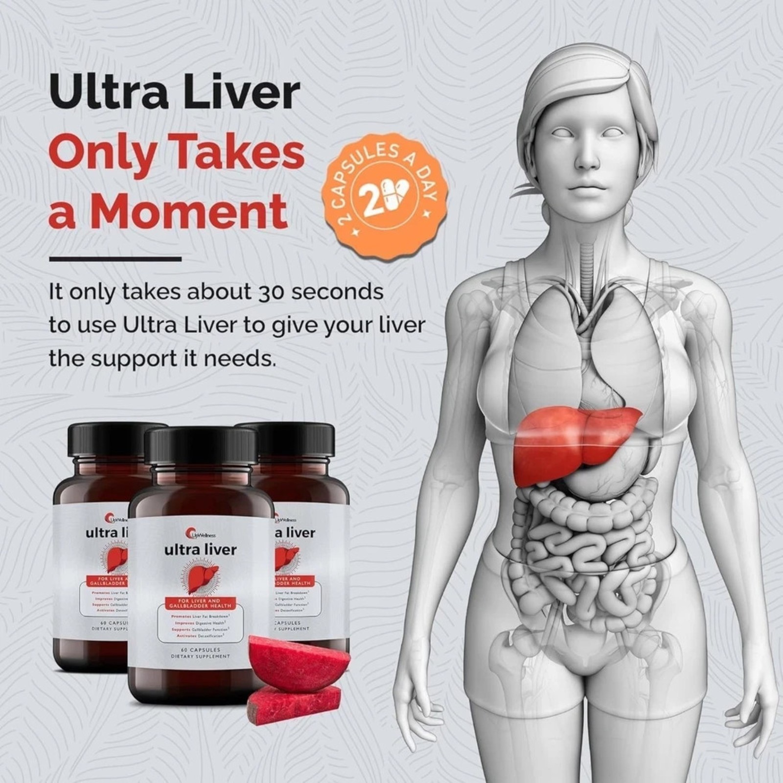 6 pc UpWellness Ultra Liver Supplement for Liver Health and Gallbladder Support