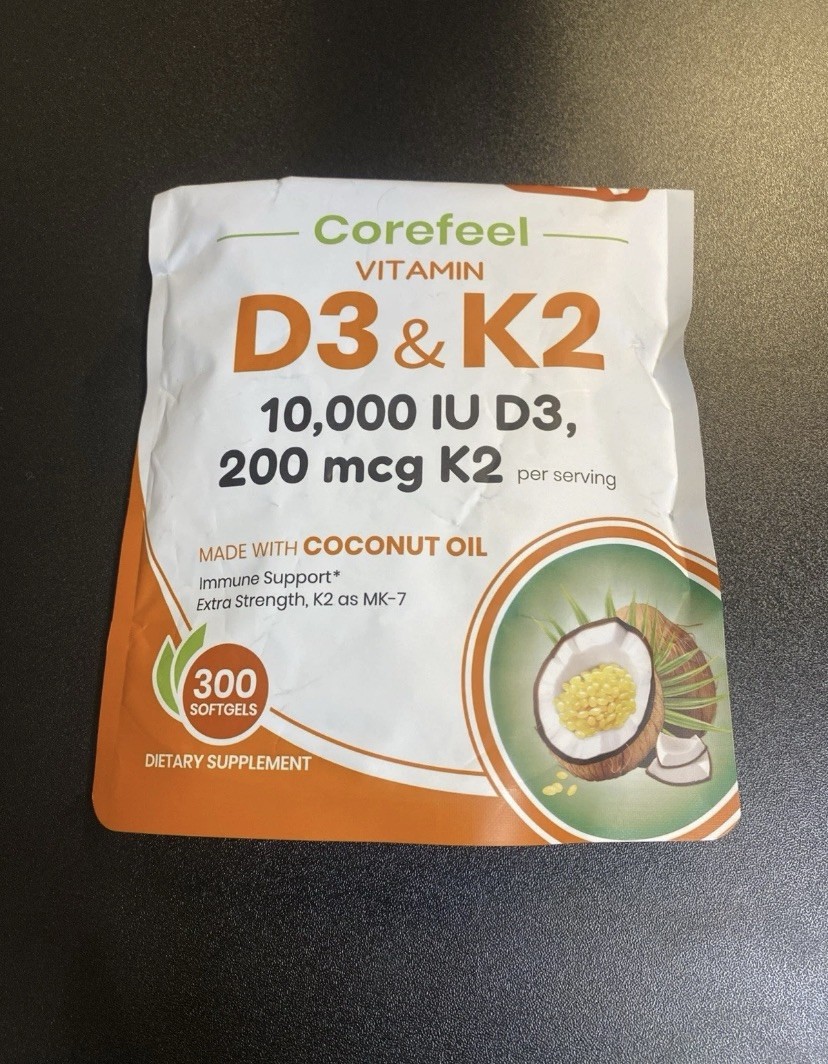 VEV Corefeel Vitamin D3 K2 10,000 IU 200mcg 300 Softgels Coconut Oil