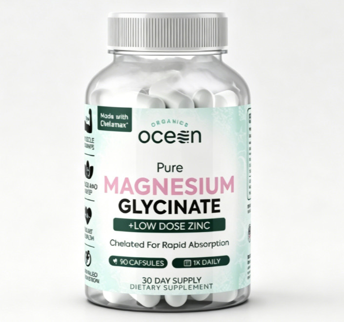 3/2 Bottles Organics Ocean Pure Magnesium Glycinate Zinc Strength Chelated