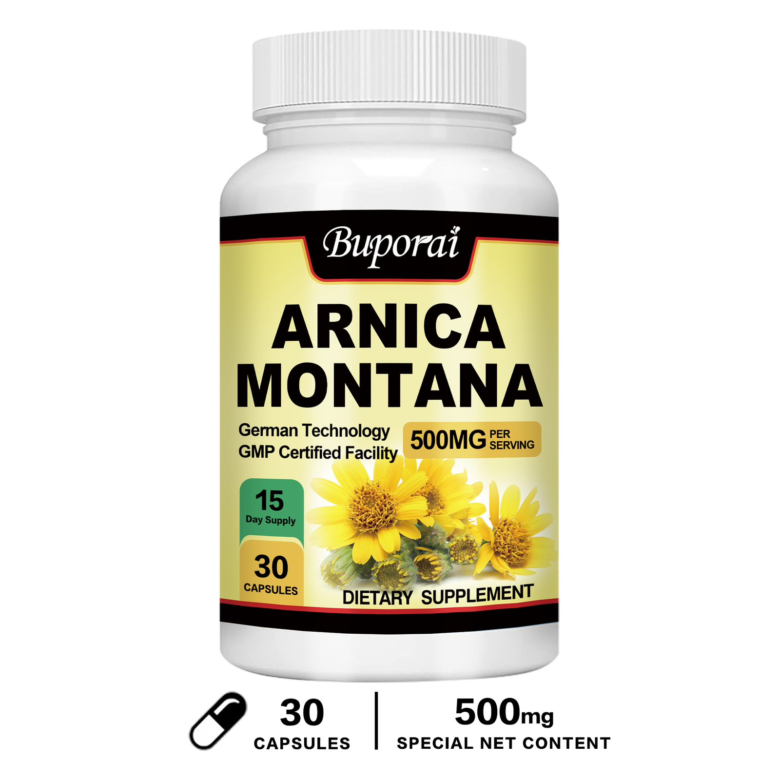 Arnica Montana 500mg -Anti-Inflammatory Support, Reliever for Swelling & Bruises