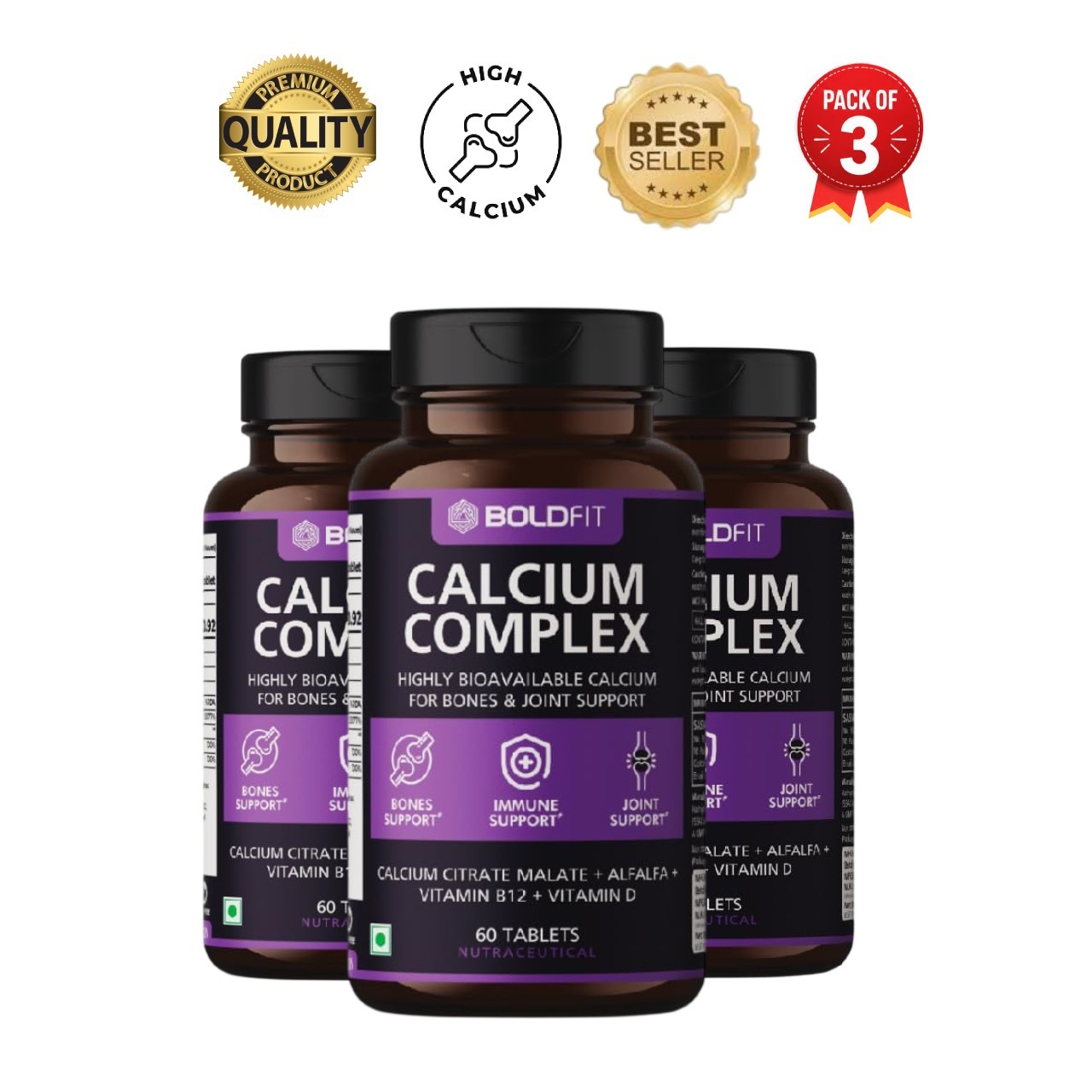 Bo.ldfit Calcium Citrate 1000mg D3 Zinc 180 Tablets 3 Pack