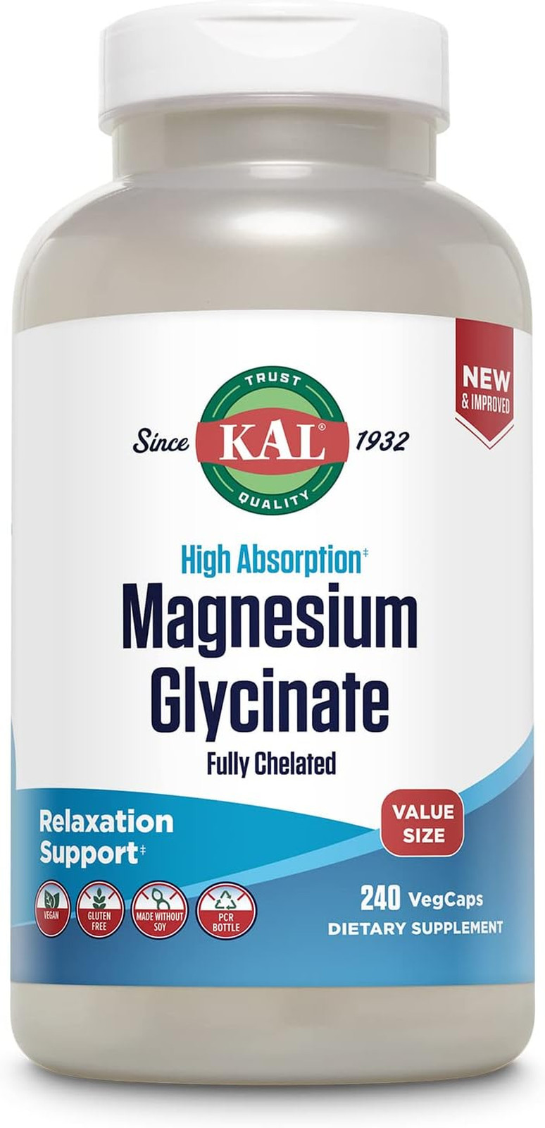 Magnesium Glycinate, New & Improved Fully Chelated High Absorption Formula with