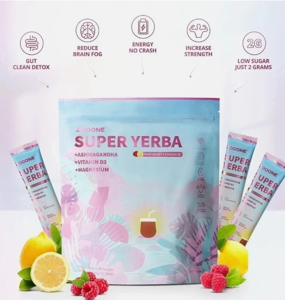 ZGOONE Super Yerba Drink Sticks Ashwagandha Vitamin D3 Magnesium Stress Support
