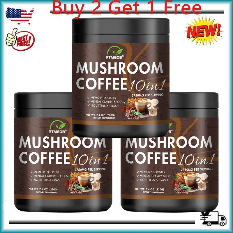 Organic Instant Coffee Powder Mushroom Coffee 210G Brain& Memory Focus Boost USA