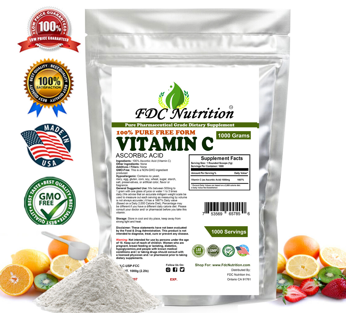 Pure 2.2 lb (1000g) 100% Ascorbic Acid Vitamin C Powder non irradiated