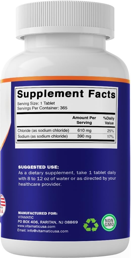 Sodium Chloride 1000mg – 365 Tablets (2 Bottles) Electrolyte & Hydration Support