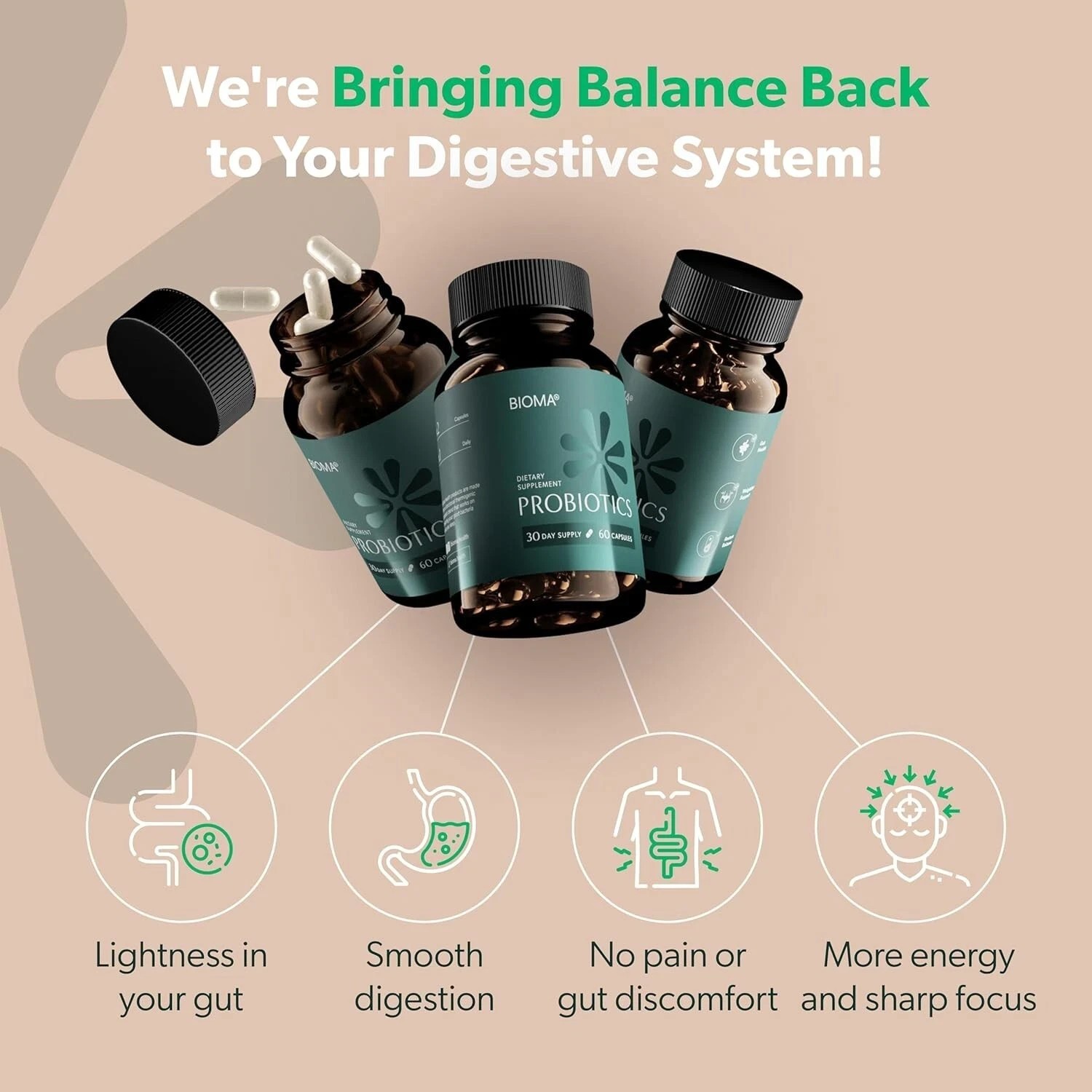 3 Pack BIOMA Probiotics Digestive Health Gut Support for Men & Women 180 Caps