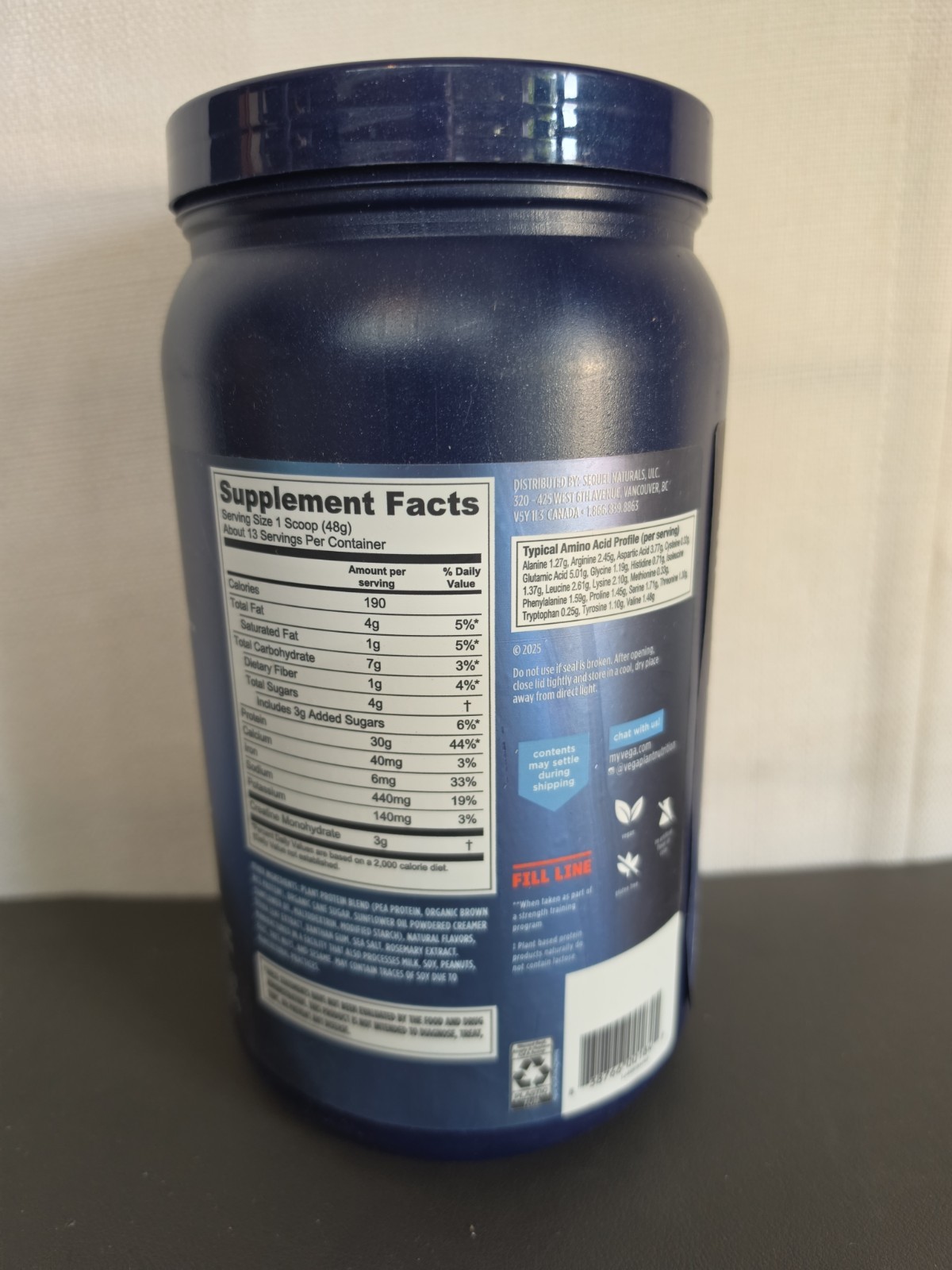 8/27 Vega Protein + Creatine – 30g Plant-Based Protein, Vanilla, 13 Servings, 3g