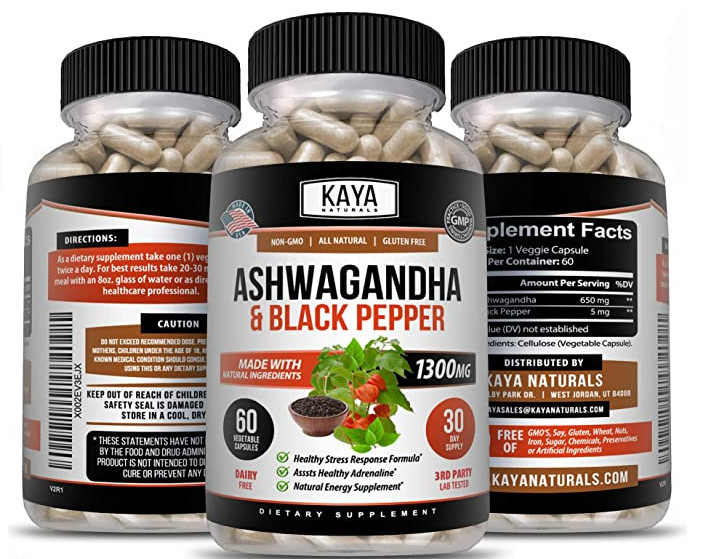 (2 Pack) Organic Ashwagandha 1300mg Anxiety Supplement w/ Black Pepper Root Pow