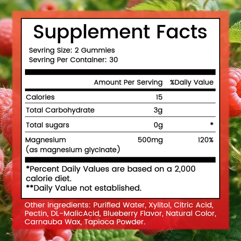 Magnesium Glycinate Gummies For Bone,Heart,Muscle,Nervous System Health 500Mg