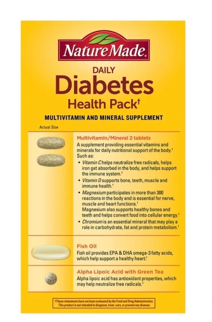 New Sealed Nature Made Daily DIABETIC Health Pack 60 Packets 60 Day Supply