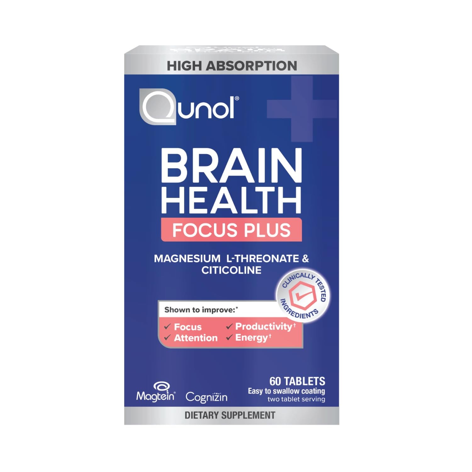 Qunol Brain Health Focus Plus, Magnesium LThreonate & Citicoline, Clinically …