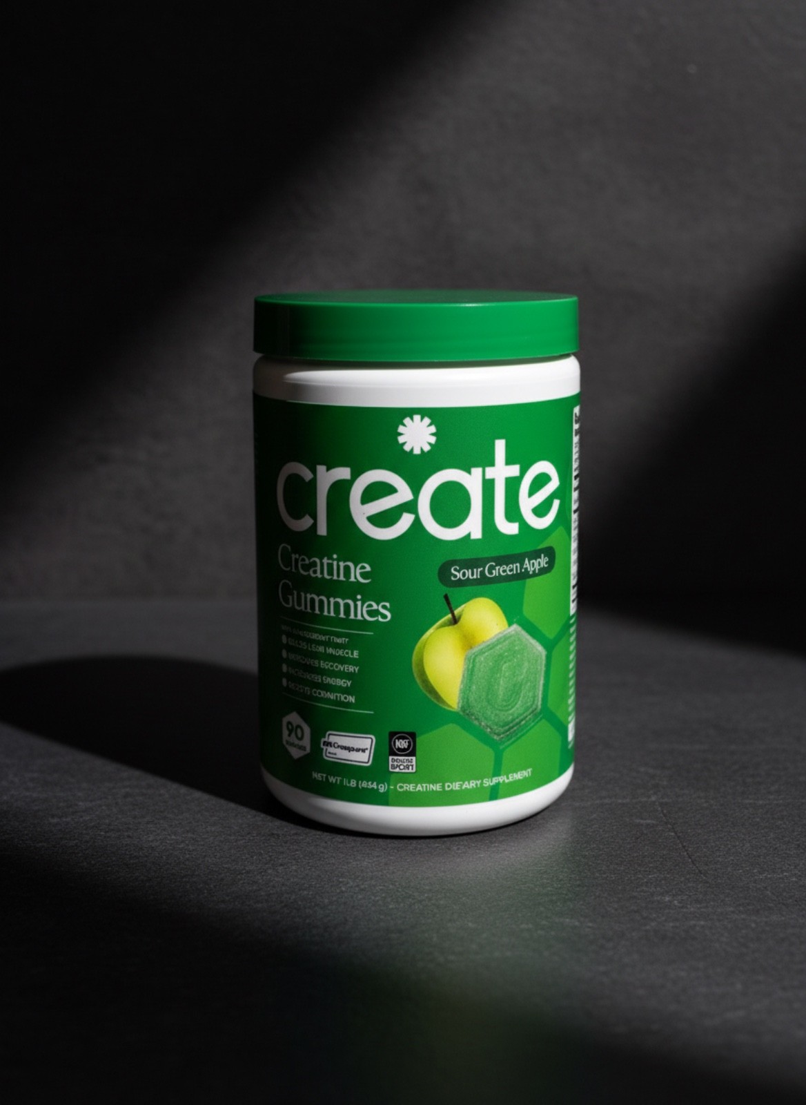 Create Creatine Gummies Sour Green Apple 90 Ct Creapure NSF Certified Sport