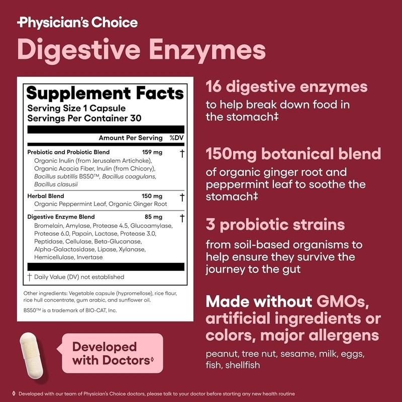 Digestive Enzymes with Prebiotics Probiotics Bromelain Gut Health Bloating Relie
